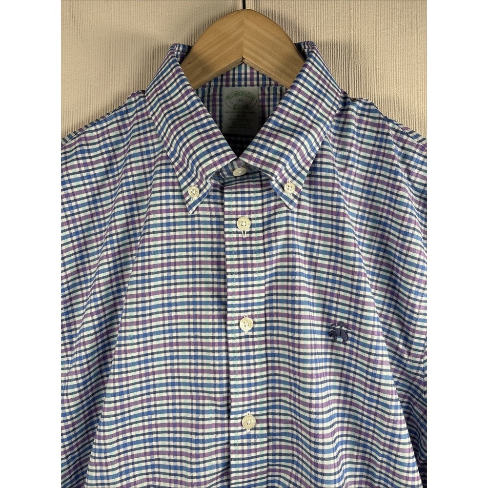 Brooks Brothers Original Polo Shirt Mens M Slim Plaid Non Iron Stretch Preppy